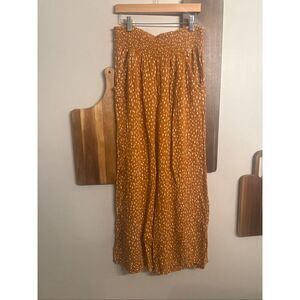 Ripcurl Mustard White Abstract Print Smocked Wide Leg Trouser Pants Size Medium